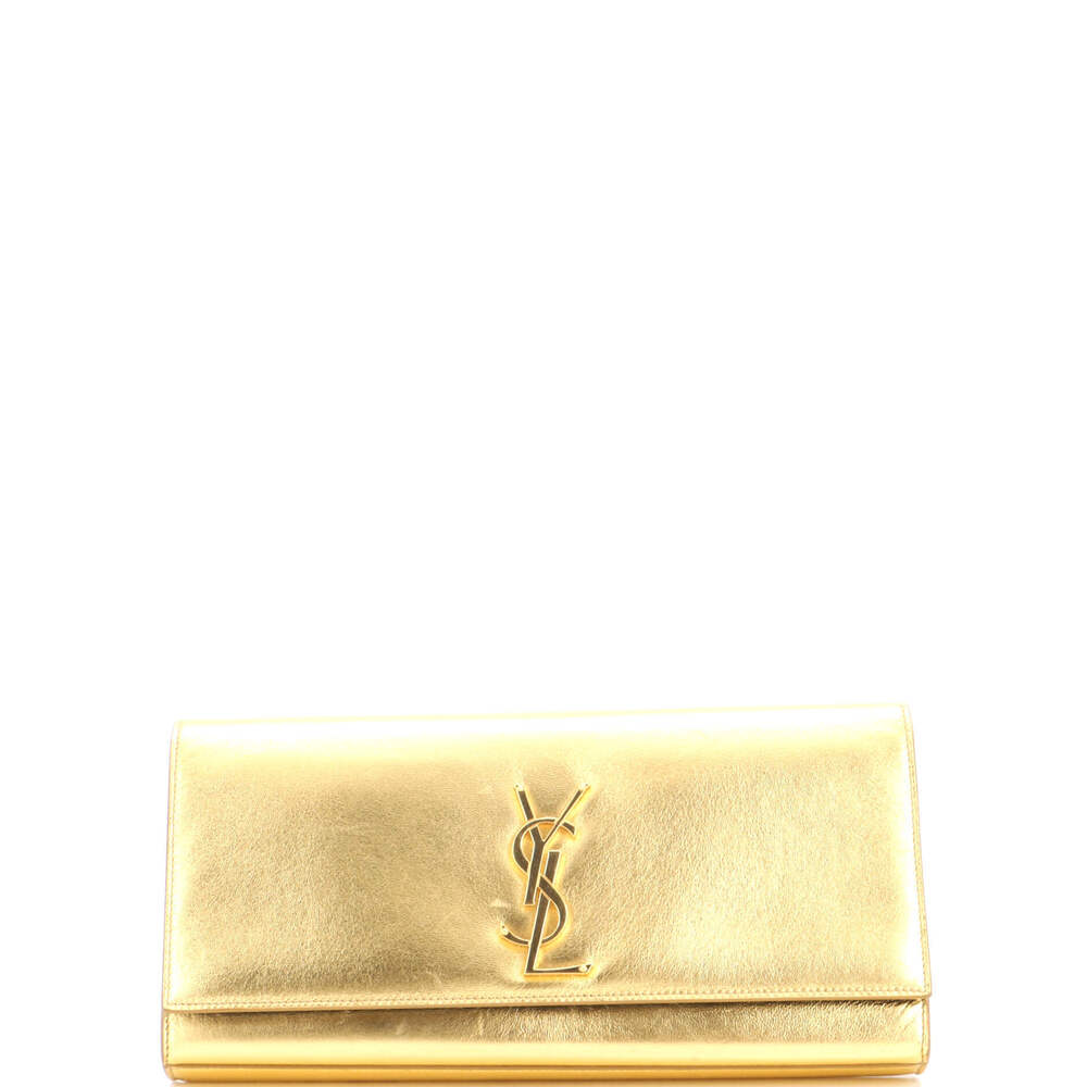 Saint Laurent Long Classic Monogram Clutch Metallic Calfskin